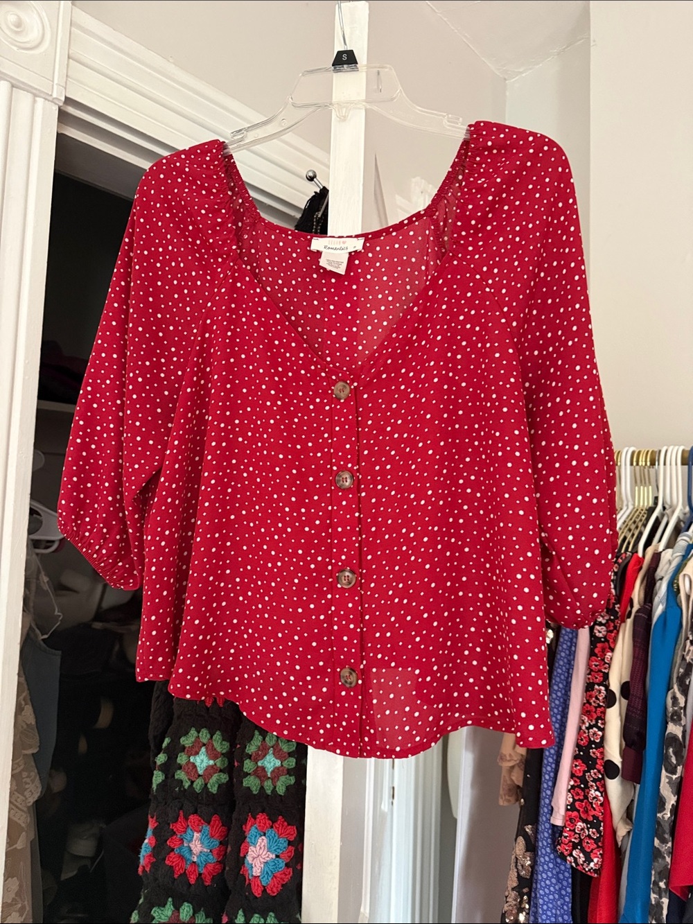 URBAN Romantics Red Polka Dot Button-Front Blouse